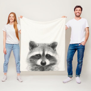 Raccoon Pencil Drawing Fleece Blanket