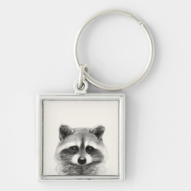 Raccoon Pencil Drawing Key Ring (Front)