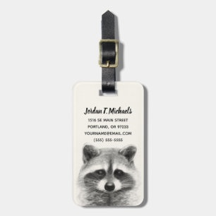 Raccoon Pencil Drawing Luggage Tag