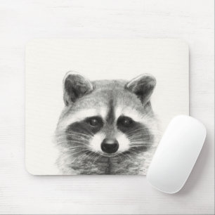 Raccoon Pencil Drawing Mouse Mat