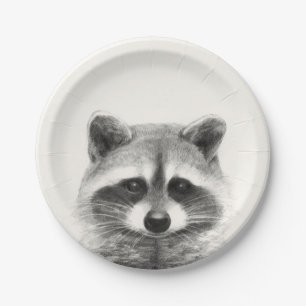 Raccoon Pencil Drawing Paper Plate