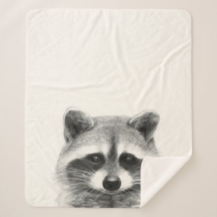 Raccoon Pencil Drawing Sherpa Blanket