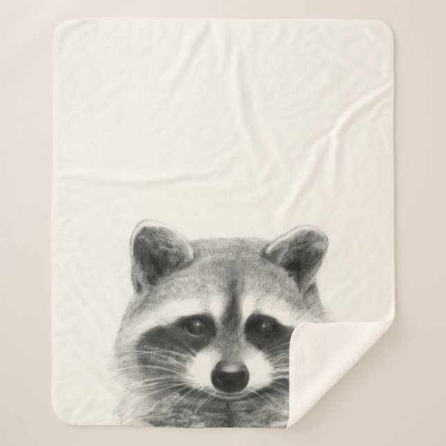 Raccoon Pencil Drawing Sherpa Blanket (Front)