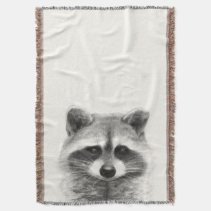 Raccoon Pencil Drawing Throw Blanket