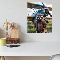 Raccoon Pilot Airplane Funny Wildlife Animal