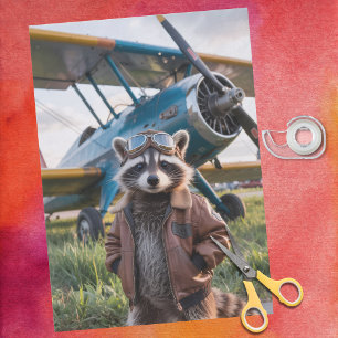 Raccoon Pilot Airplane Funny Wildlife Animal Tissue Paper