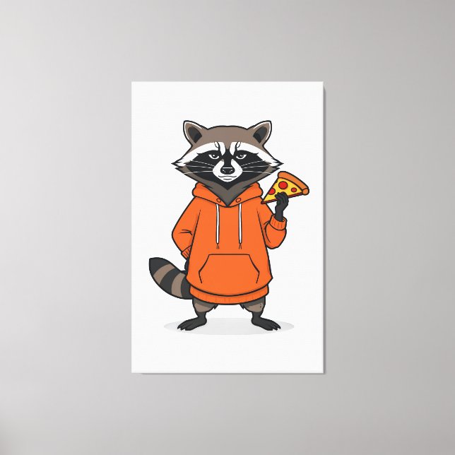 Raccoon Pizza Canvas –Funny Cartoon Pizza Wall Art (Front)
