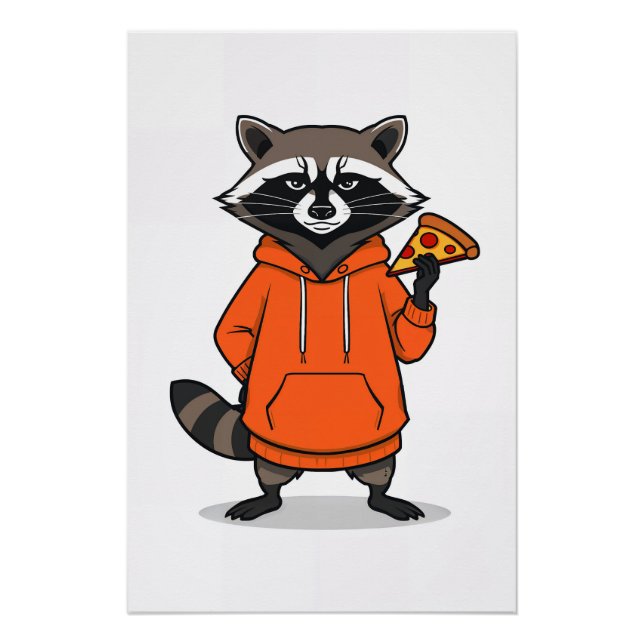 Raccoon Pizza Poster – Funny Cartoon Pizza Art (Front)