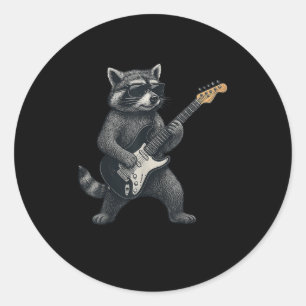 Raccoon Playing Guitar Rock And Roll Gift Men Wome Classic Round Sticker