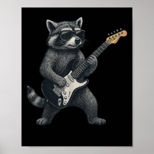 Raccoon Playing Guitar Rock And Roll Gift Men Wome Poster