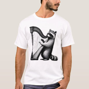 Raccoon Playing Harp Harpist Harp Player T-Shirt