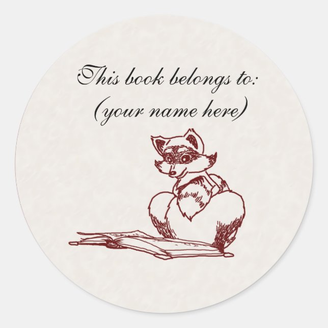 Raccoon reading classic round sticker (Front)