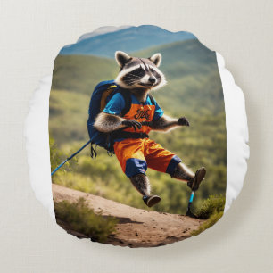 Raccoon Rider of the Mexican Highlands Round Cushion