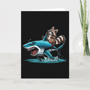 Raccoon Riding Shark Costume Sea Animal Lover Kids Card