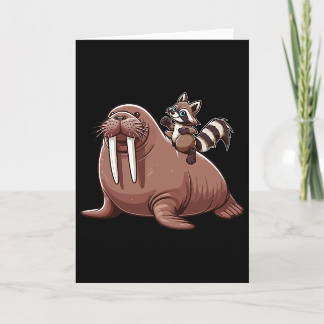 Raccoon Riding Walrus Costume Sea Animal Lover Kid Card (Front)