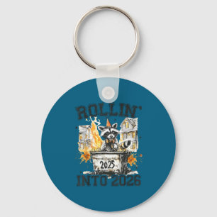 Raccoon Rollin Into 2026 Funny Dumpster Fire 2025  Key Ring