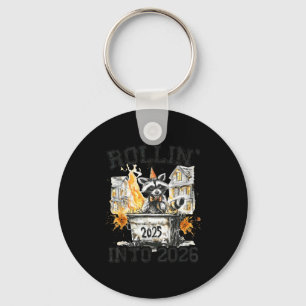 Raccoon Rollin Into 2026 Funny Dumpster Fire 2025 Key Ring