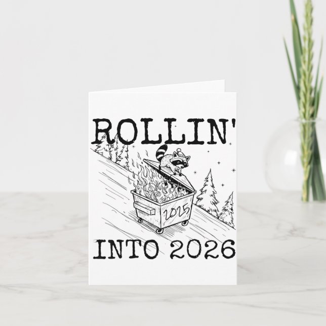 Raccoon Rolling Into 2026 Happy New Year 2026  Card (Front)