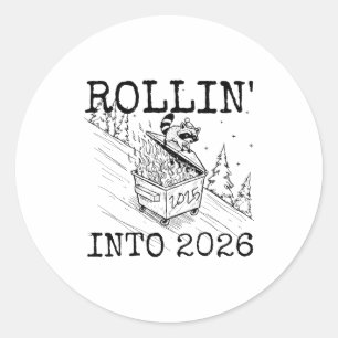 Raccoon Rolling Into 2026 Happy New Year 2026  Classic Round Sticker