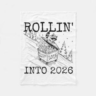 Raccoon Rolling Into 2026 Happy New Year 2026  Fleece Blanket