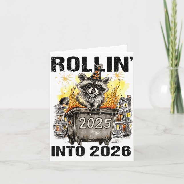 Raccoon Rolling Into 2026 Happy New Year 2026 Funn Card (Front)