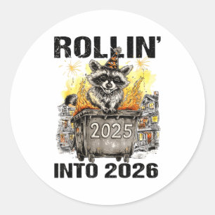 Raccoon Rolling Into 2026 Happy New Year 2026 Funn Classic Round Sticker