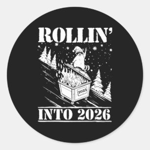 Raccoon Rolling Into 2026 Happy New Year 2026 Funn Classic Round Sticker