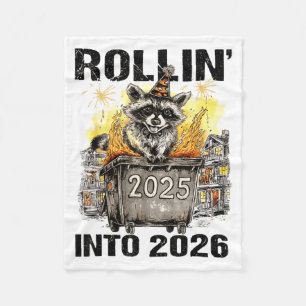 Raccoon Rolling Into 2026 Happy New Year 2026 Funn Fleece Blanket