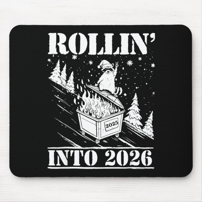 Raccoon Rolling Into 2026 Happy New Year 2026 Funn Mouse Mat (Front)