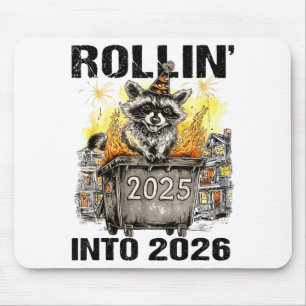 Raccoon Rolling Into 2026 Happy New Year 2026 Funn Mouse Mat