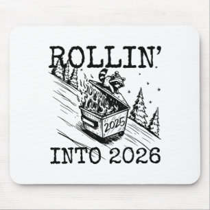 Raccoon Rolling Into 2026 Happy New Year 2026 Funn Mouse Mat