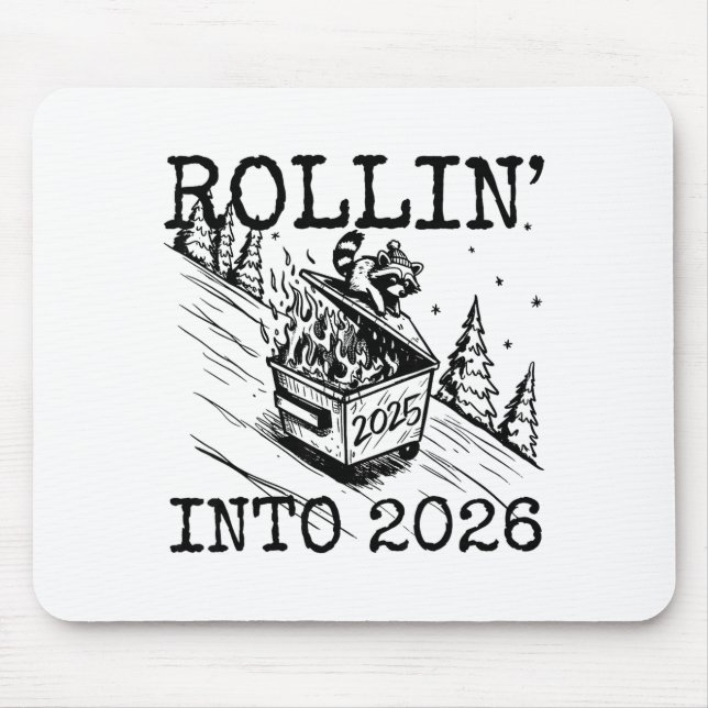 Raccoon Rolling Into 2026 Happy New Year 2026 Funn Mouse Mat (Front)