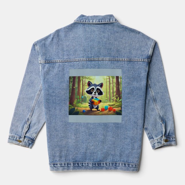 Raccoon Rubik’s Forest Puzzle Denim Jacket (Back)
