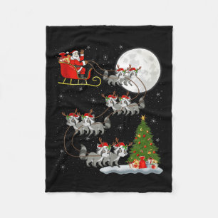 Raccoon Santa Sleigh Flying Funny Magical Christma Fleece Blanket