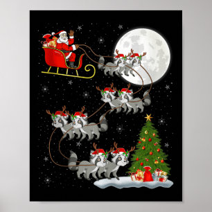 Raccoon Santa Sleigh Flying Funny Magical Christma Poster