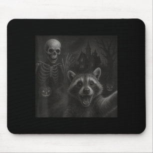Raccoon Selfie With Skeleton Funny Raccoon Hallowe Mouse Mat