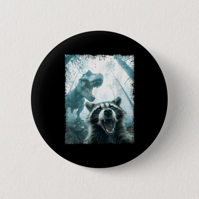 Raccoon Selfie With Tyrannosaurus T Rex Adventure  6 Cm Round Badge (Front)