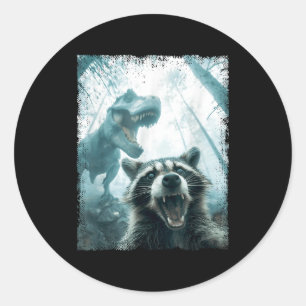 Raccoon Selfie With Tyrannosaurus T Rex Adventure  Classic Round Sticker