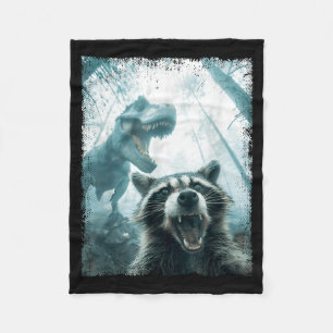 Raccoon Selfie With Tyrannosaurus T Rex Adventure  Fleece Blanket