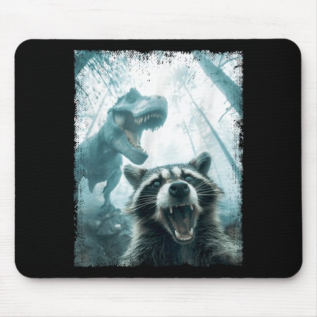 Raccoon Selfie With Tyrannosaurus T Rex Adventure  Mouse Mat (Front)