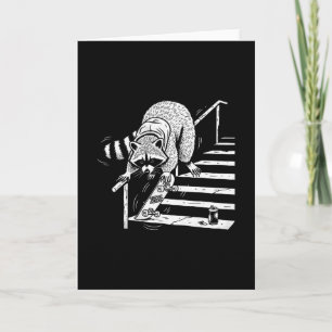 Raccoon Skateboarding On Stair Rail Card