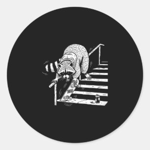 Raccoon Skateboarding On Stair Rail  Classic Round Sticker