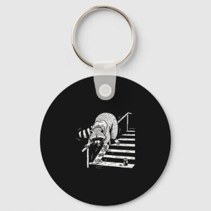 Raccoon Skateboarding On Stair Rail Key Ring