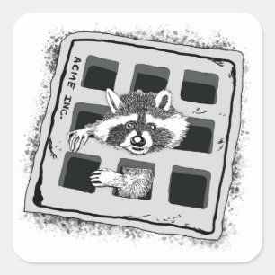Raccoon Stuck in Grate Illustration Square Sticker