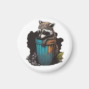 Raccoon trash panda with his trash can  magnet