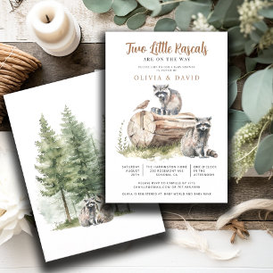 Raccoon Twins Baby Shower Invitation