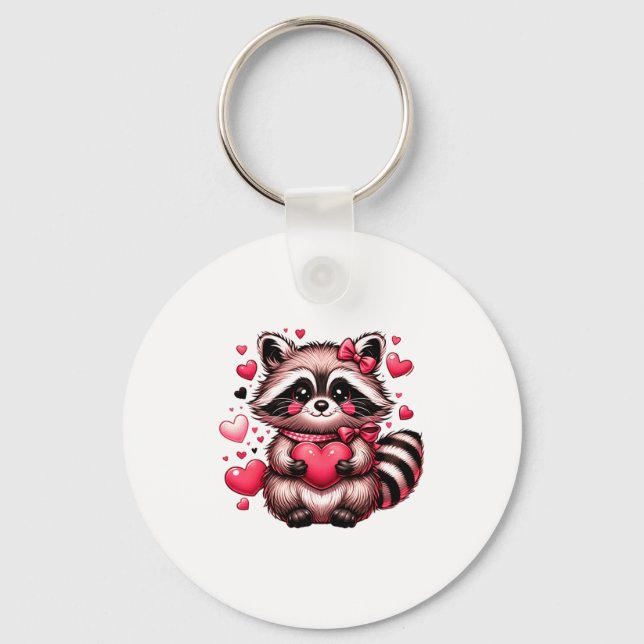 Raccoon Valentine Hearts  Key Ring (Front)