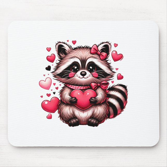 Raccoon Valentine Hearts  Mouse Mat (Front)