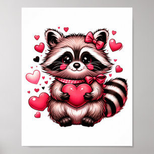 Raccoon Valentine Hearts  Poster