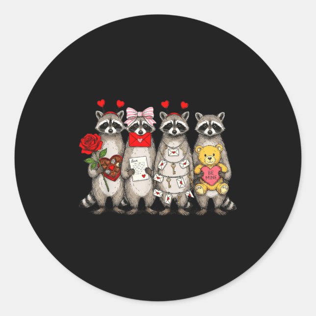 Raccoon Valentines Day Funny Feral Raccoon Love He Classic Round Sticker (Front)